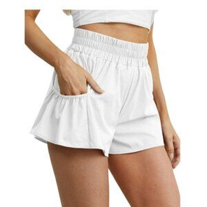 Cueply Womens Ladies White High Waist Casual Workout Athletic Shorts Sz Small